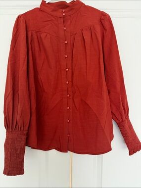 Tust Button-Front Women's Blouse with Smocked Cuffs